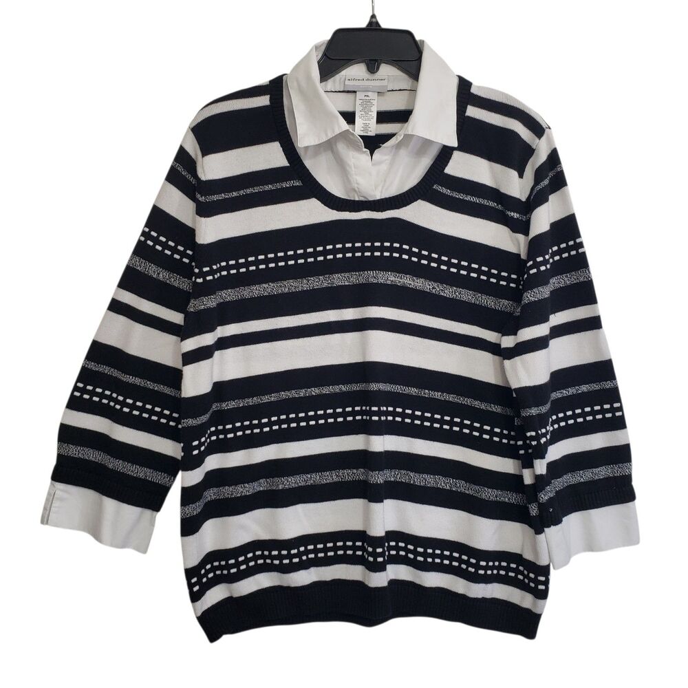 Alfred Dunner Women's Petite PXL Black and White Blouse and Sweater Combo